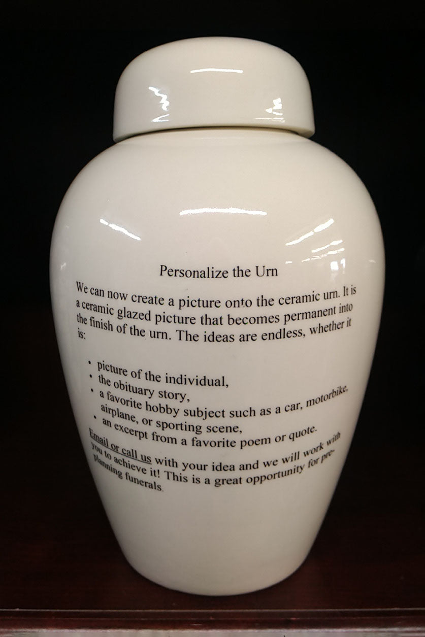 Custom personalization text on cremation urns. | Heartland Urns and Keepsakes