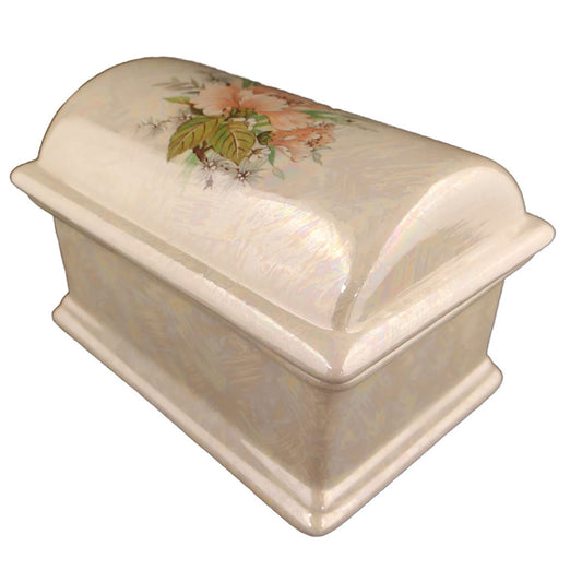 Angled view of the Peach Floral Treasure Chest Keepsakes.