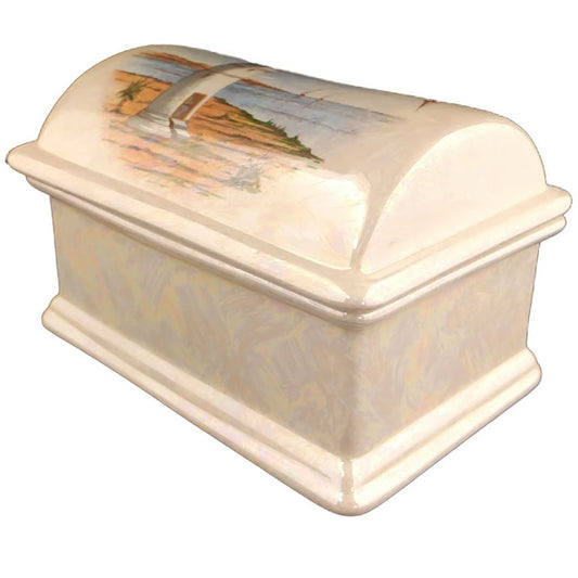 Angled view of the White Lighthouse Treasure Chest Keepsake.