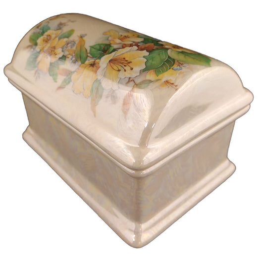 Angled view of the Yellow Floral Treasure Chest Keepsake.