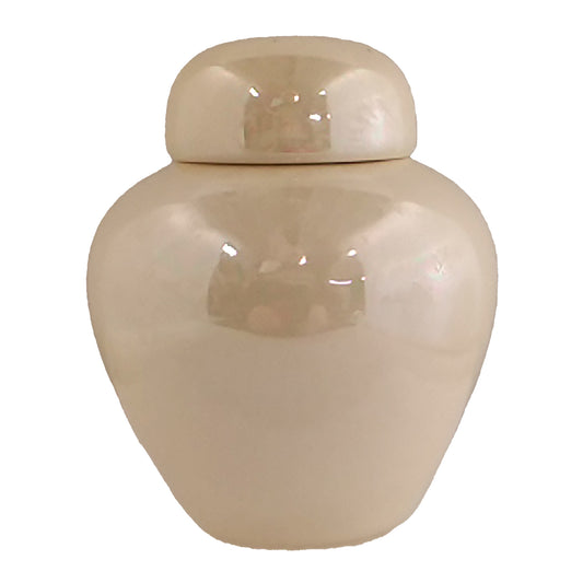 Keepsake urn plain white with mother-of-pearl finish.