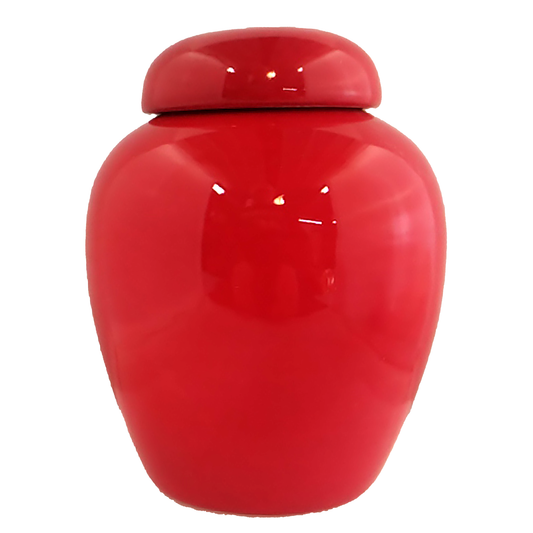Small urn that is solid red.